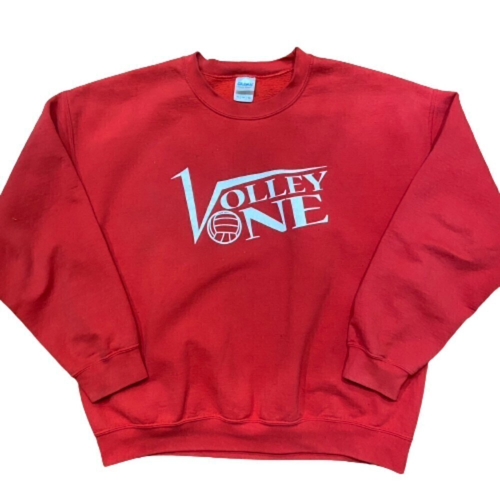 Volley One Crewneck Sweatshirt Volleyball Cotton Red White Pullover Women's XL